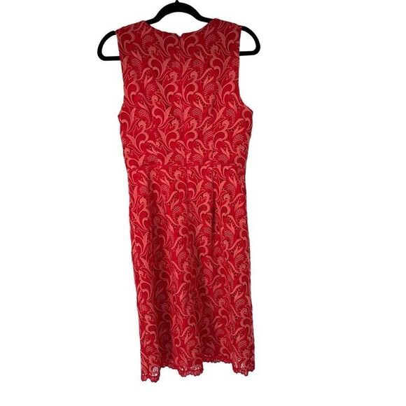 Ann Taylor Peony Coral Two Tone Lace Sheath Sleeveless Dress Sz 8 - Picture 2 of 7